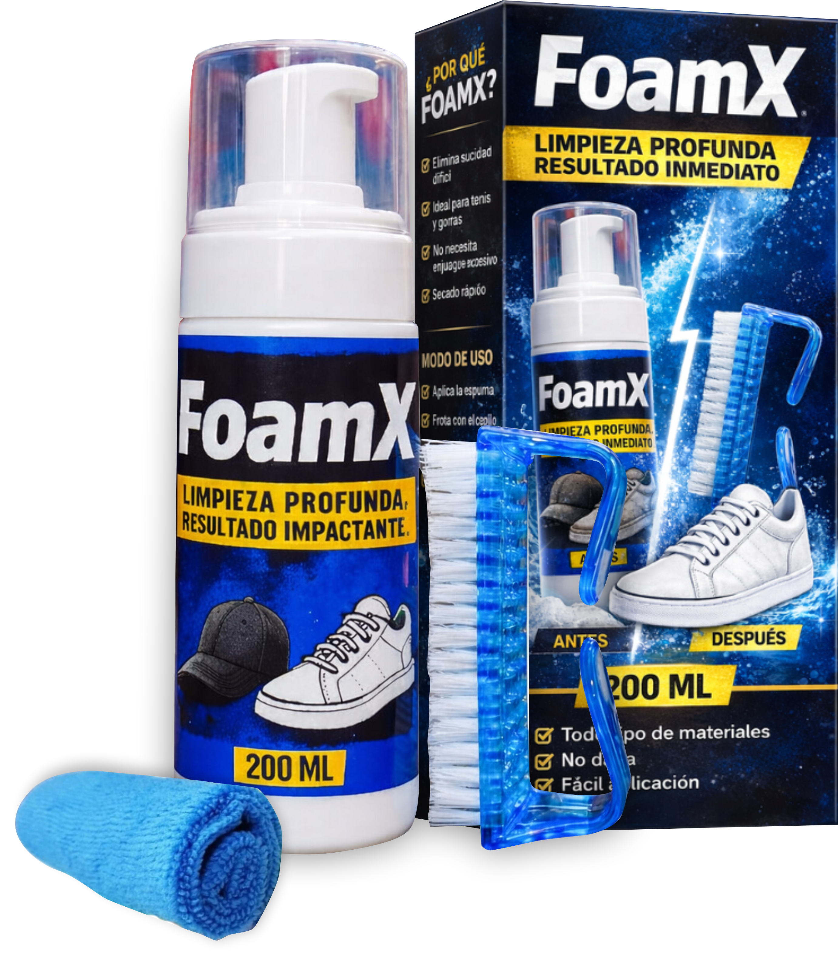 FoamX producto con brocha, paño y caja
